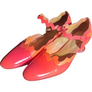 Fluevog Pink and Orange Heels. Like New!